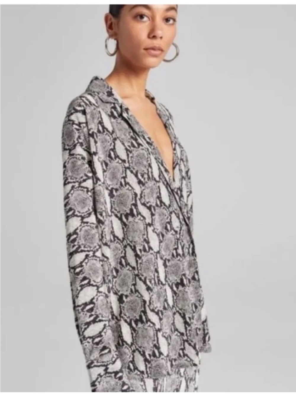A.L.C. Grey & Black Snake Print Button-Down Silk Oversized Blouse Size 4